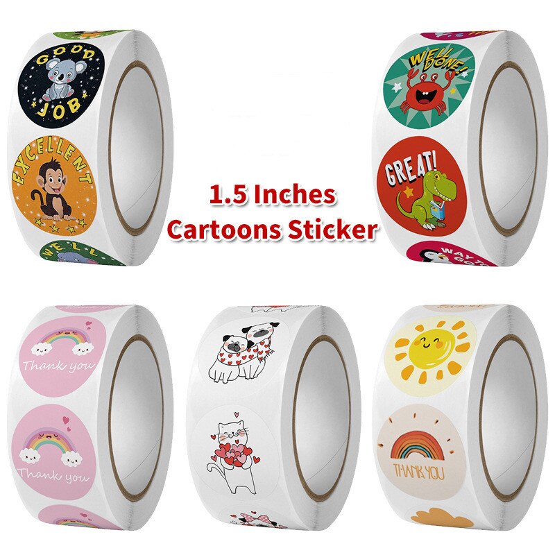 Stickers 500 pcs/roll Teacher Reward Sticker Fun Motivation animal Stickerfor School Teacher Student Stationery Stickers Kids
