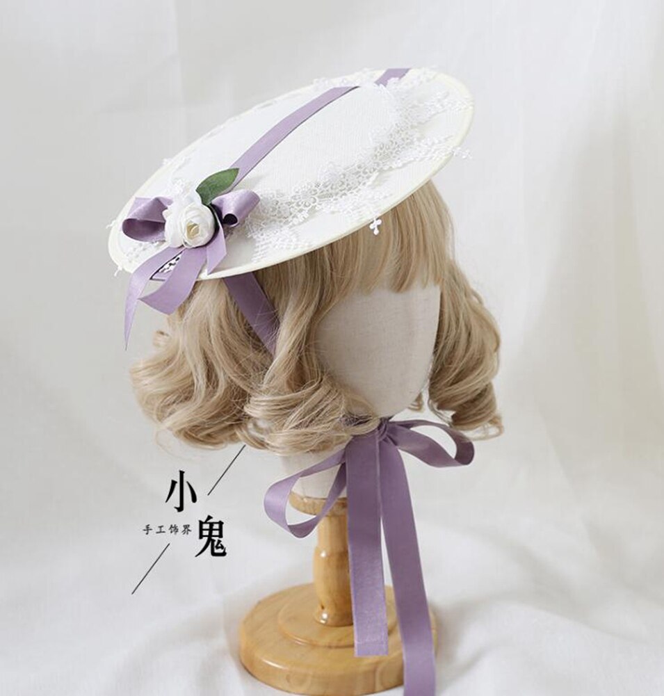 Frauen Lolita Jahrgang Gericht Gebühr Elegante Haar Zubehör Batist Spitze Blume oben Hütte: Lavendel