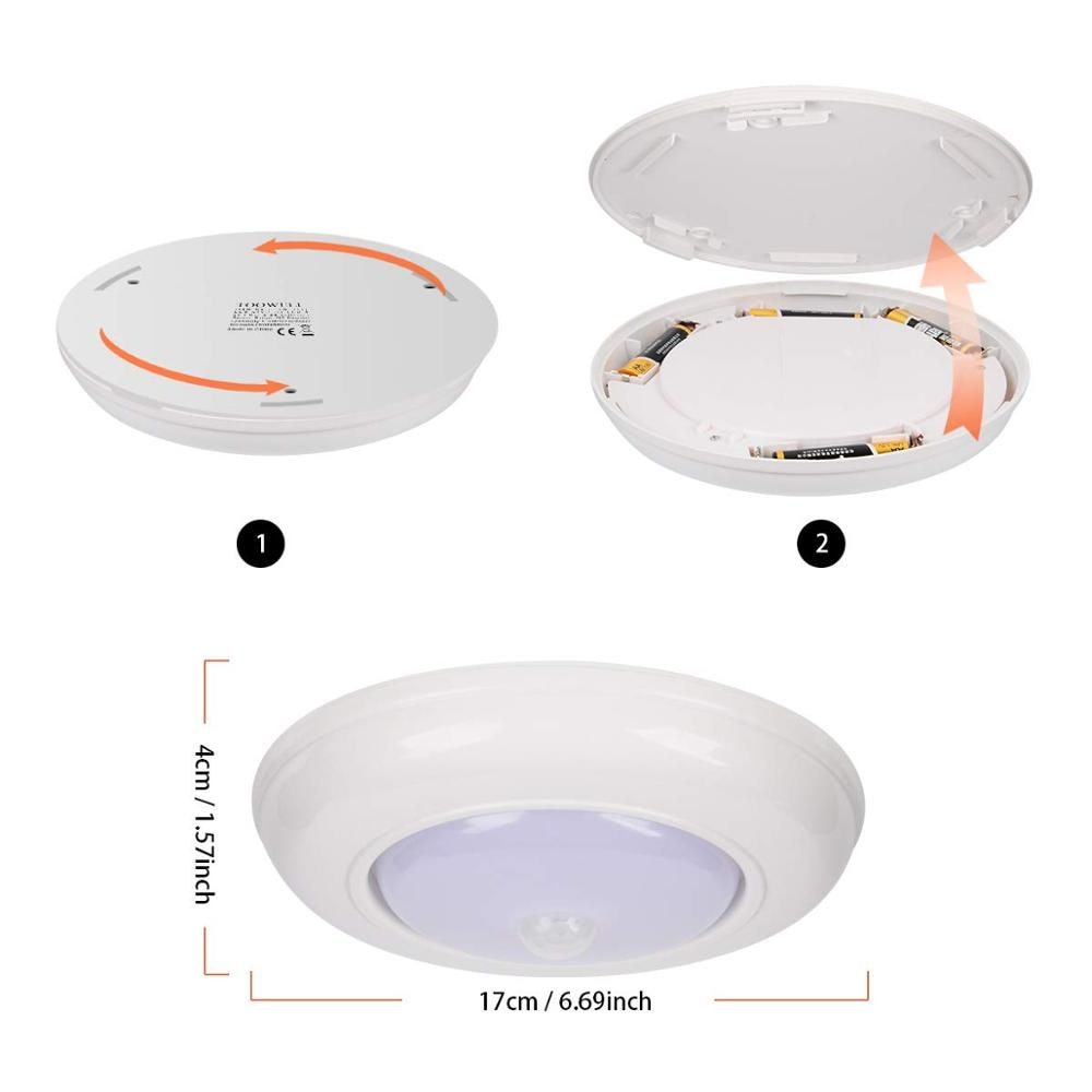 Wireless Motion Sensor Ceiling Light Battery Operated Sensing Activated LED Lamp Entrance Closet Stairs Hallway Garage Bathroom