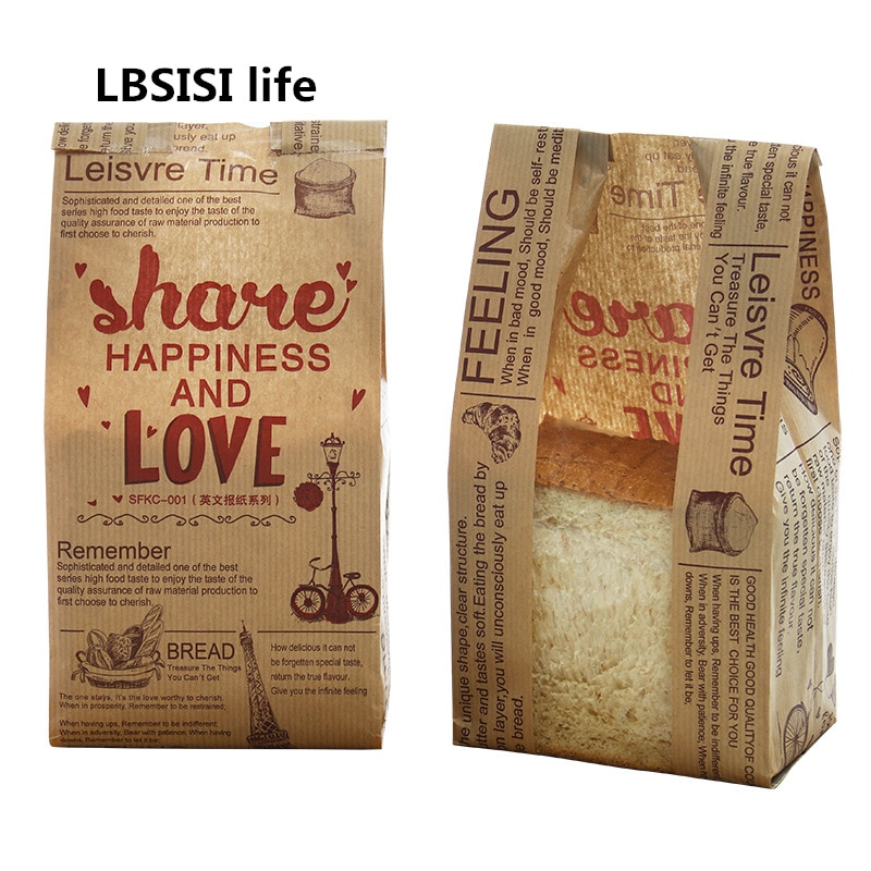 LBSISI Leven Kraft Brood Papieren Zak Met Venster Voorkomen Olie Liefde Toast Bakken Papieren Zak Takeaway Voedsel Hand Gemaakt Pakket tassen