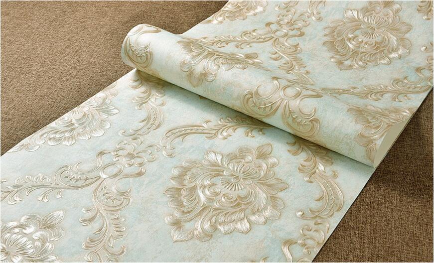 Beibehang Reliëf Slaapkamer Behang Moderne Damast Behang Wit Wandbekleding Klassieke Behang 3d Behang Voor Woonkamer: A green