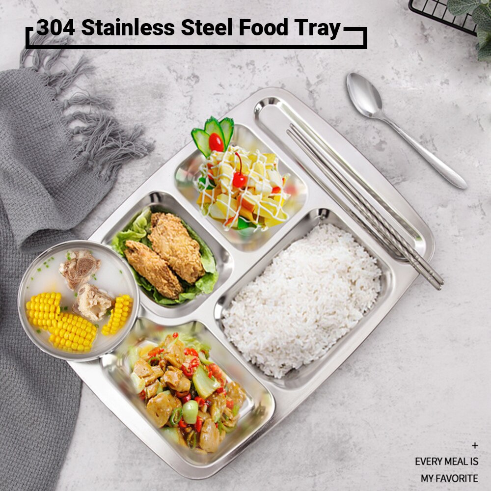Meal Tray Stainless Steel Divided Dinner Tray Lunch Container Food Plate for School Canteen Lunch Box Meal Dish