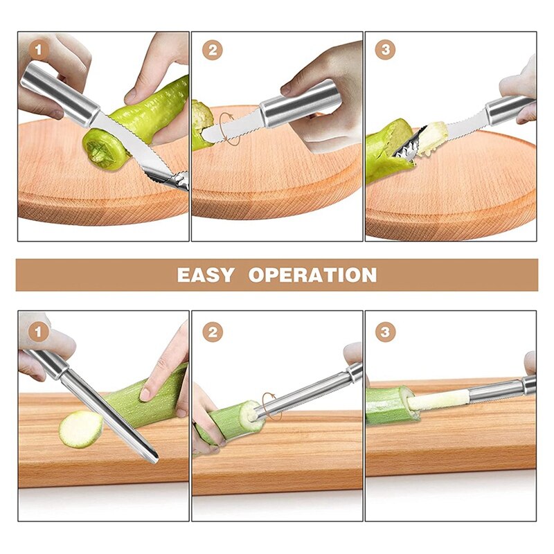 6 Pcs Jalapeno Pepper Corer Tools,Stainless Steel Fruit and Vegetable Corer,Cherry Pitter Zucchini Corer