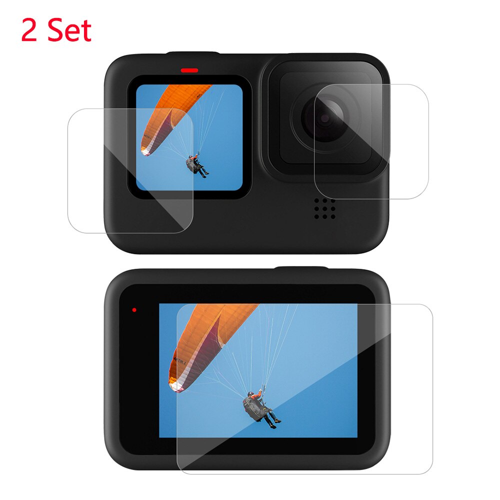 Telesin 3 stk herdet glassskjerm + objektivbeskyttelsesfilm 2.5d ultratynn full dekning til gopro helt 9 svart kamera tilbehør: 2 sett