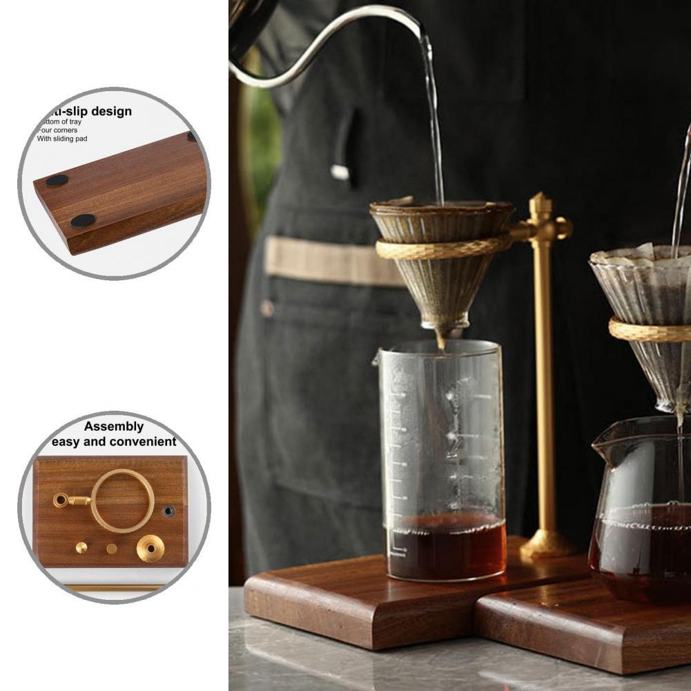 Colador de café de aleación de aluminio de larga duración, soporte excelente para gotero de café con Base de madera, altura ajustable