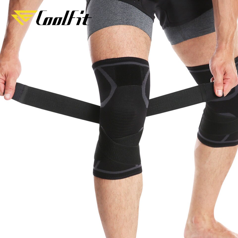 CoolFit 1 Pair Knee Brace Compression Sleeve with Strap for Best Support & Pain Relief for Meniscus Tear, Arthritis, Basketball