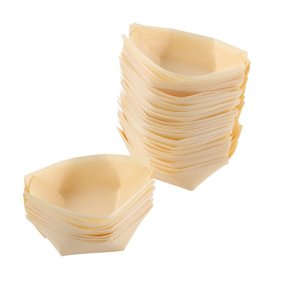 50 Pcs Pine Wood Serving Boat Disposable Food Tray For Home Catering Tool Home Supplies Baking Accessories: S