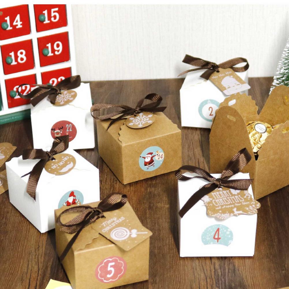 24Pcs Christmas Box Diy Decor Verpakking Pouch Kerst Apple Candy Cookie Huidige Zak Kerstman Geschenkdoos Kraft papier Doos