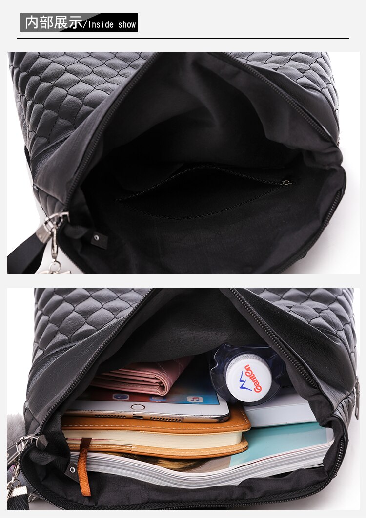 de Casual de las mujeres de viaje acolchado Mochila de cuadros de la escuela bolsa de cuero de la PU Mochila para chicas adolescentes Mochila mujeres Mochila