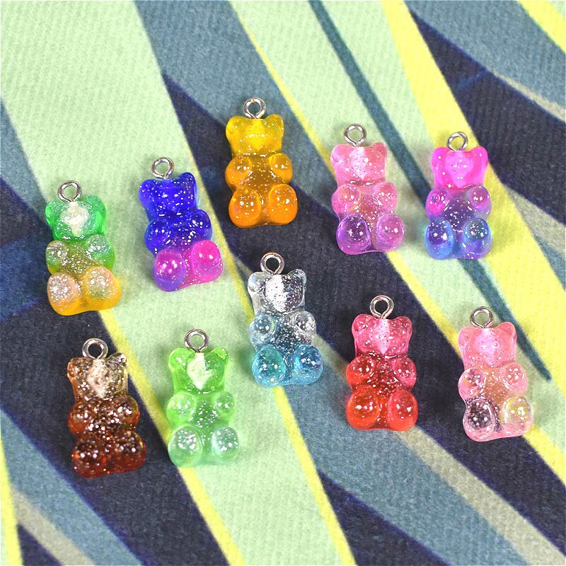 Schattige gummybeer hanger bedels voor ketting armband oorbellen sieraden doe-het-zelf bevindingen kristal kleur beren kerst 2.2 x 1.1cm