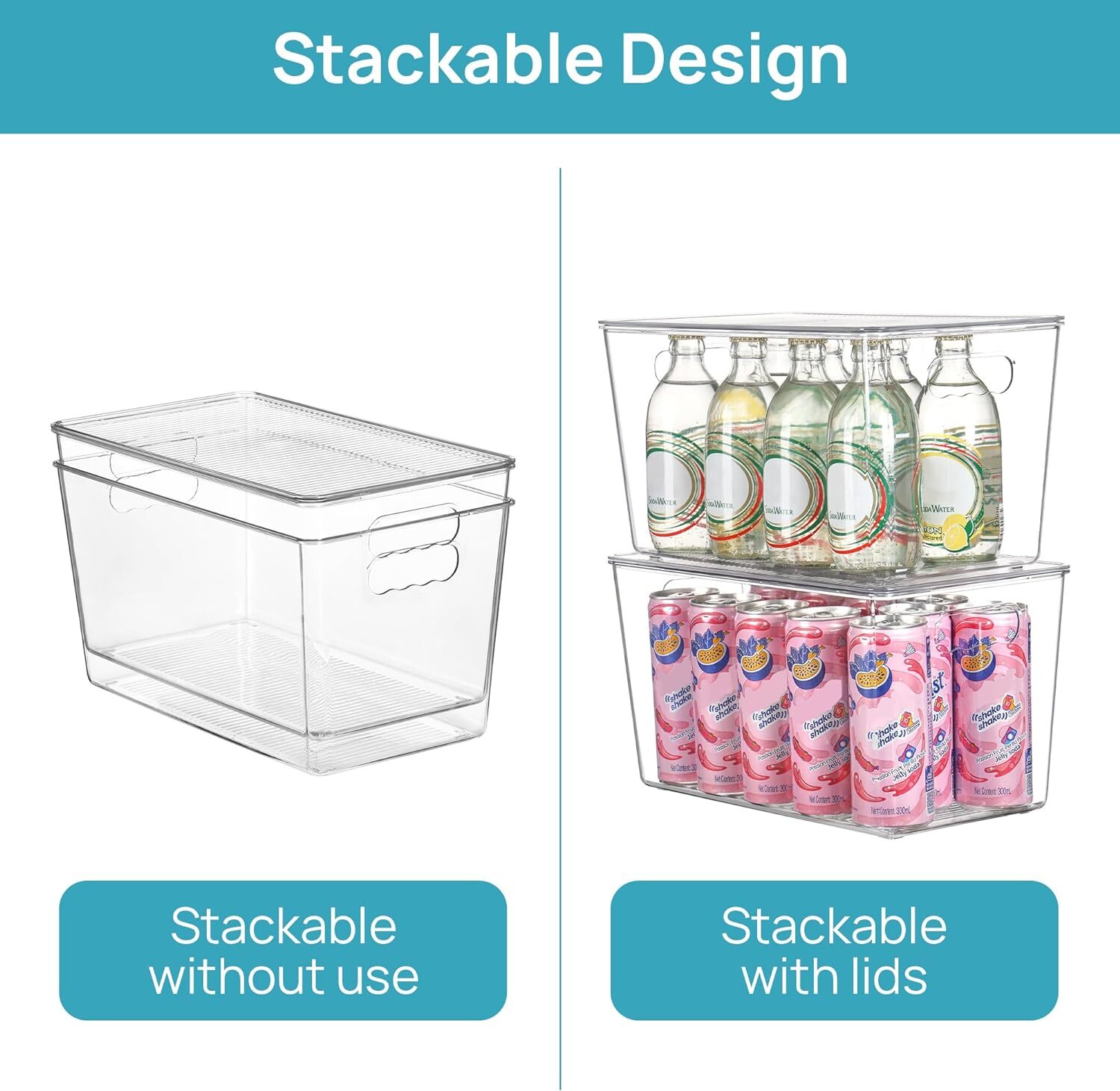 9/10/11/13 inch Transparent Stackable Storage Box With Lid, Large Plastic Container With Handle, Used For Food Storage Room