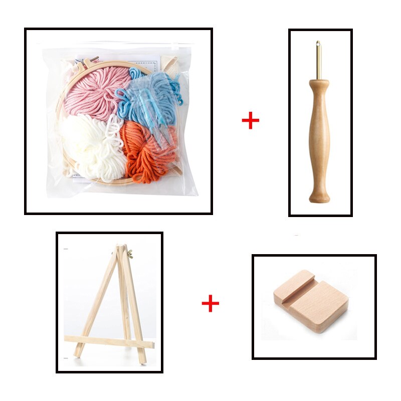 Easy Punch Needle Embroidery Kit with Hoop for Beginner Landscape Embroidery Needlework Wool Work Handmade Sewing Kit Craft: Full set