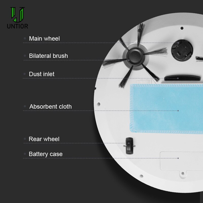 Untior Robot Stofzuiger Oplaadbare Droog Nat Mop Vegen Stofzuiger Multifunctionele Sterke Zuigkracht Thuis Floor Cleaner