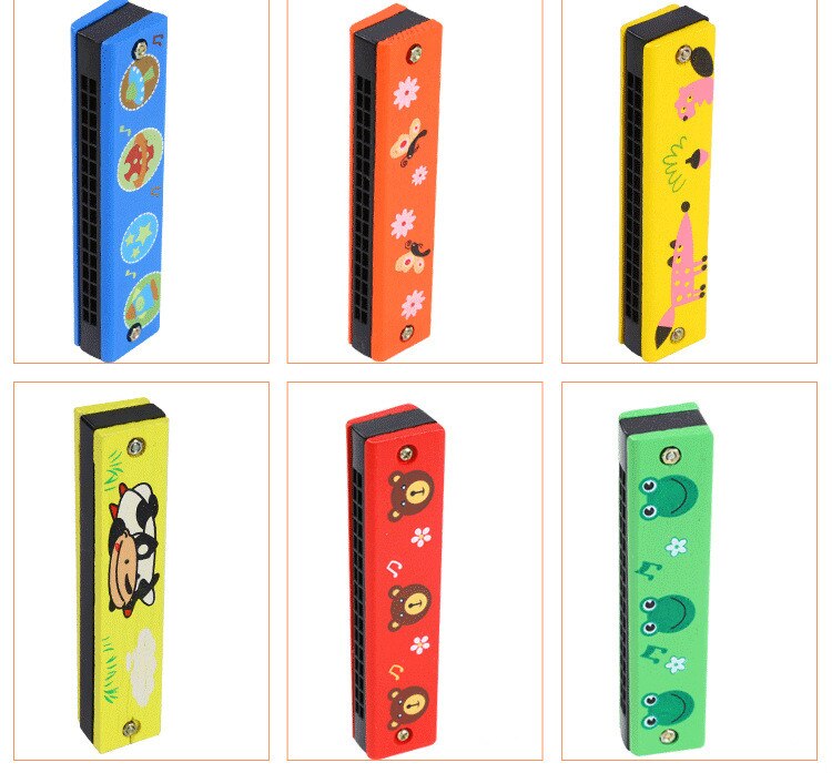 1Piece 13CM Wood Plastic 16 Holes Harmonica Toy Cute Flower Fun Double Row Early Educational Musical Instrument For Kids