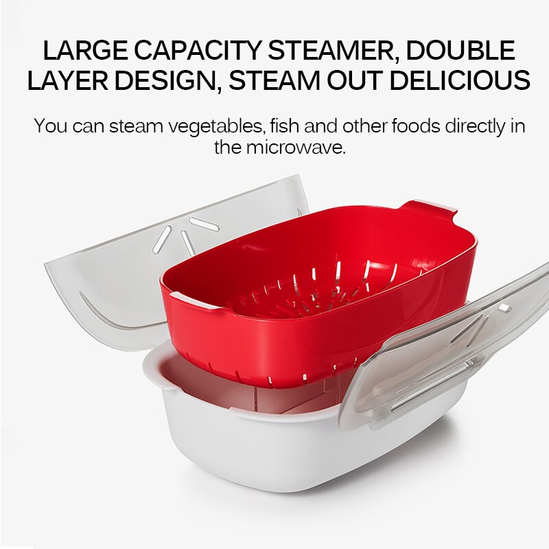 Voedsel Scherper Food Grade Pp Dampende Schotel Magnetron Stoomboot Mand Vis Vlees Groenten Voedsel Steamer Keuken Kookgerei
