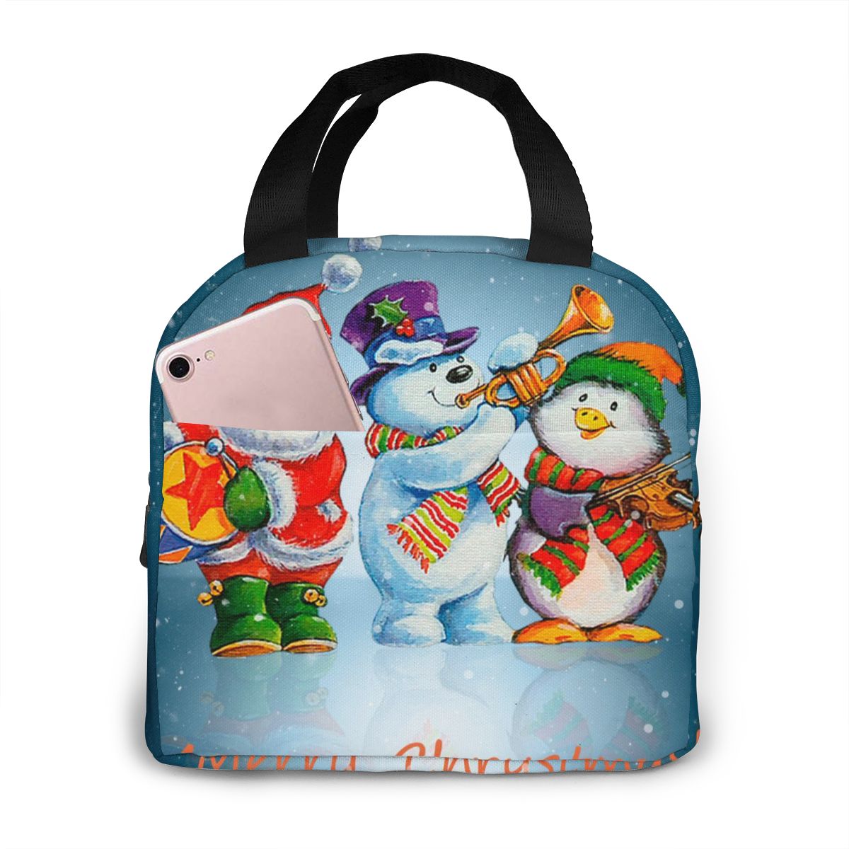 Abstracte kerstverlichting lunchbox tas geïsoleerde thermische lunch picknick lunchtas voor vrouwen kinderen mannen koeltas: Zwart 6