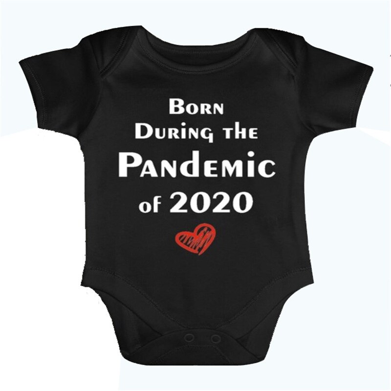 Bébé été tenue col rond manches courtes body avec pandémie de impression pour enfant en bas âge garçons filles 0-12 mois: Black / 6M