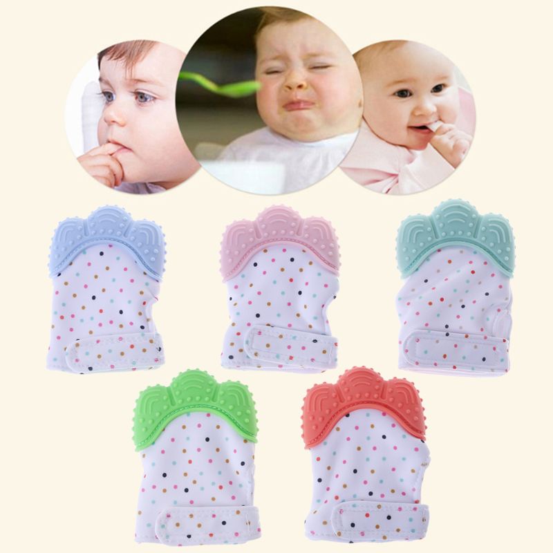 Gants de dentition pour bébé dents grinçantes Oral -né morsure mâcher jouets sonores Silicone réglable sans BPA mitaine fournitures d'allaitement