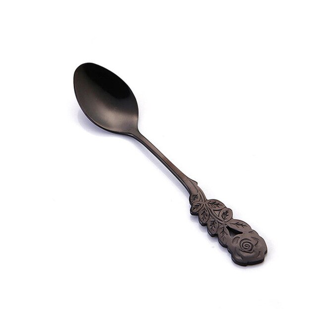 Vintage metal kaffeske steg omrøringsske teskefuld langt håndtag te ske dessert ske køkken bordservice: Sort