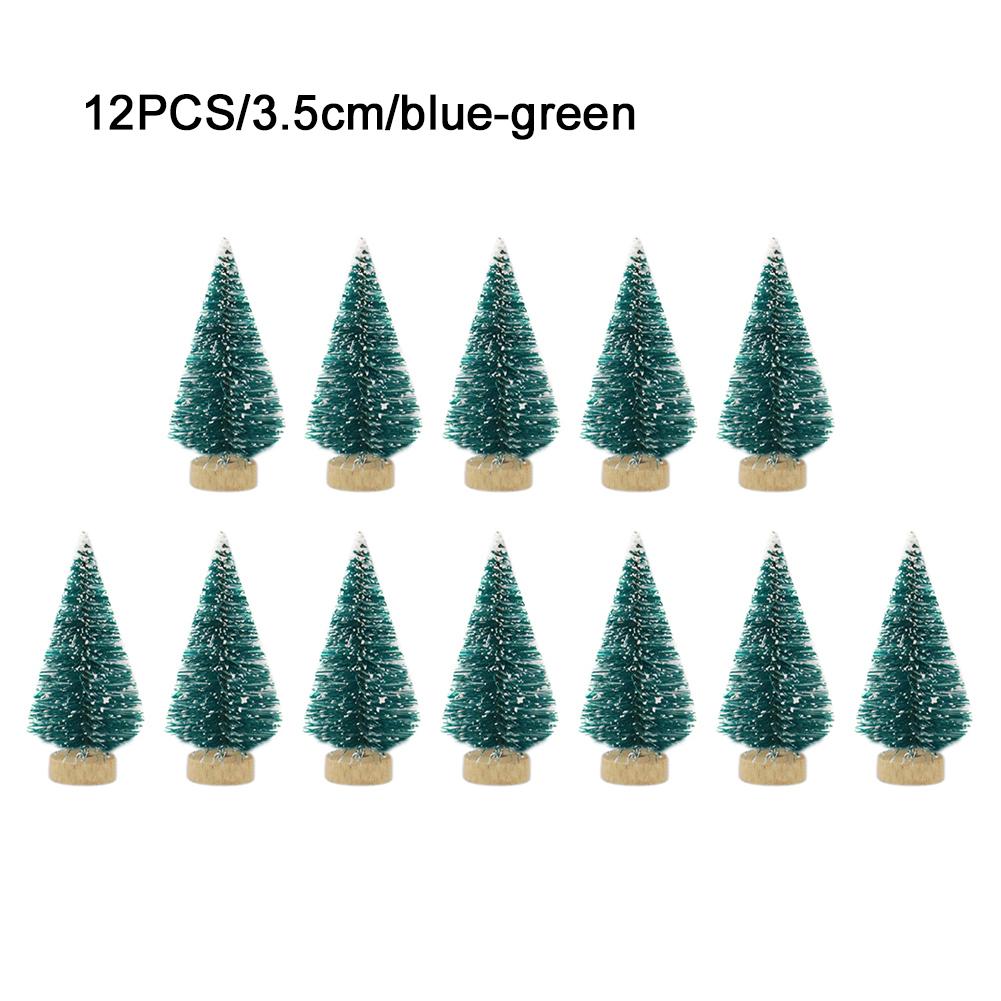 12pcs Decorated Small Christmas Tree Cedar Pine On Sisal Silk Blue-green Gold Silver And Red Mini Christmas Tree Ornaments: A