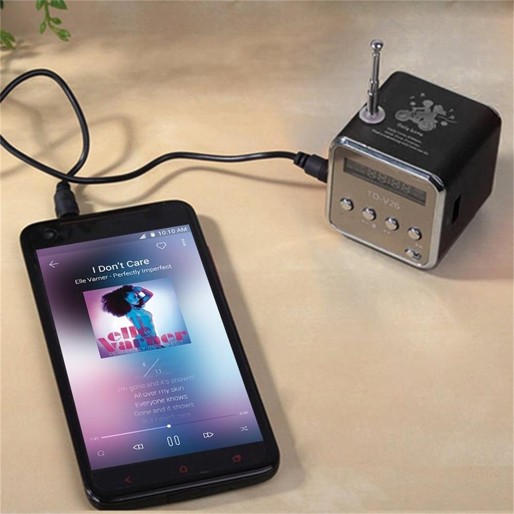 Td V26 – Mini lecteur Mp3 de musique numérique, caisson de basses, Led, son stéréo FM, batterie Portable, USB, Micro SD TF, haut-parleur, rouge, rose, vert