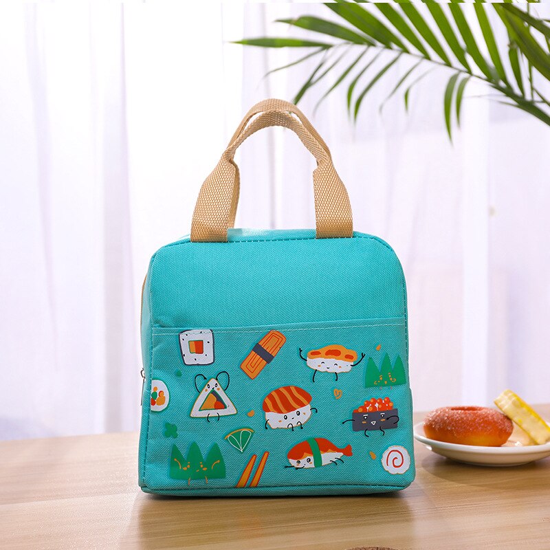 Purdored 1 Pc Vrouwen Cartoon Lunch Tas Leuke Lunch Tas Voor Meisje Kid Thermische Geïsoleerde Lunch Box Tote Voedsel Picknick bag Storage Pouch: green