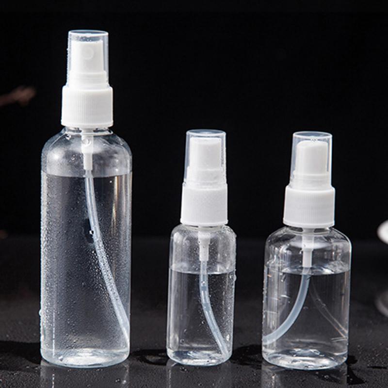 1 Uds. Atomizador de perfume de plástico transparente de 30ml / 50ml/100ml, pequeña botella recargable con rociador, botella rociadora conveniente