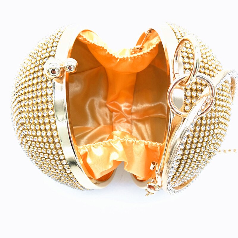 Women Evening Mini Clutch Bags Full Crystal Diamonds Round Shaped Clutches Lady Handbag Wedding Purse Chain Shoulder Make Up Bag