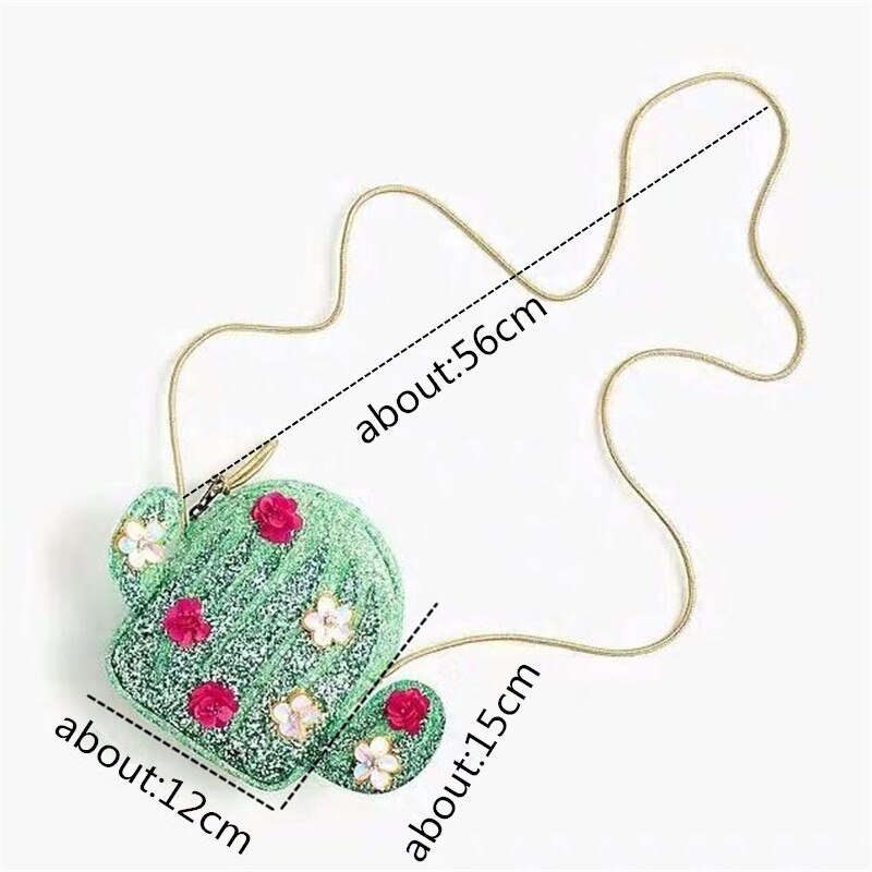 Creatieve Groene Cactus Plant Schoudertassen Mode Pailletten Bloem Mini Bloem Crossbody Zakken Mobiele Telefoon Portemonnee