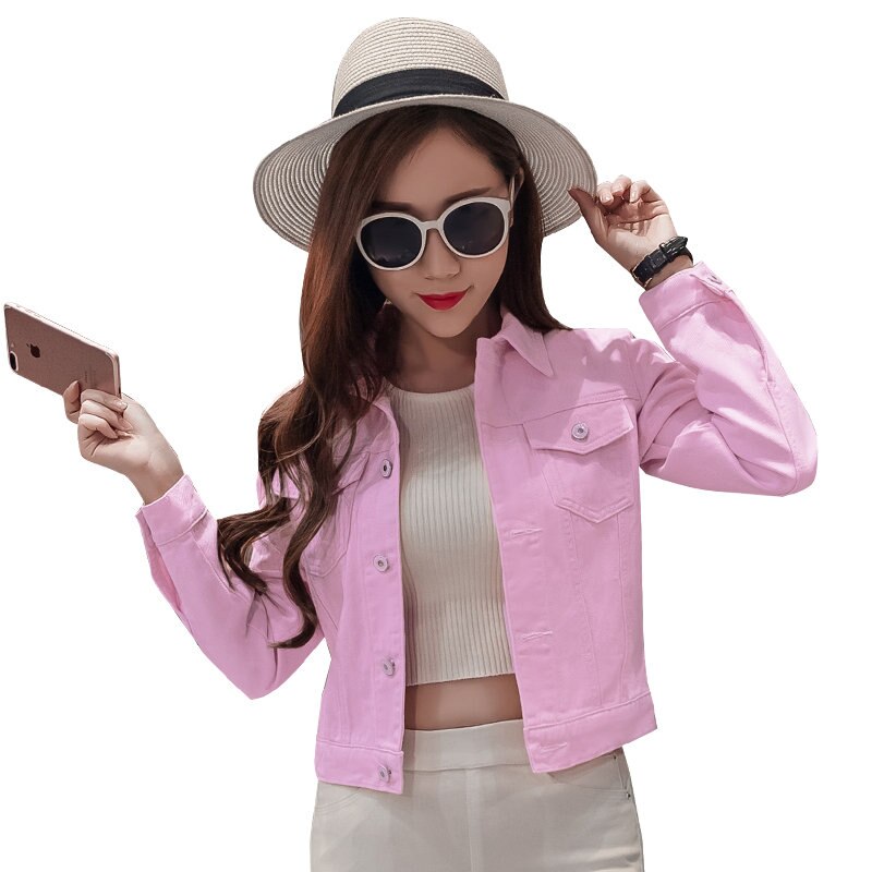 Abrigo de mujer chaquetas de mezclilla azul otoño chaquetas de mezclilla para mujer Jeans abrigos de mezclilla de un solo pecho ropa femenina: Rosa / S
