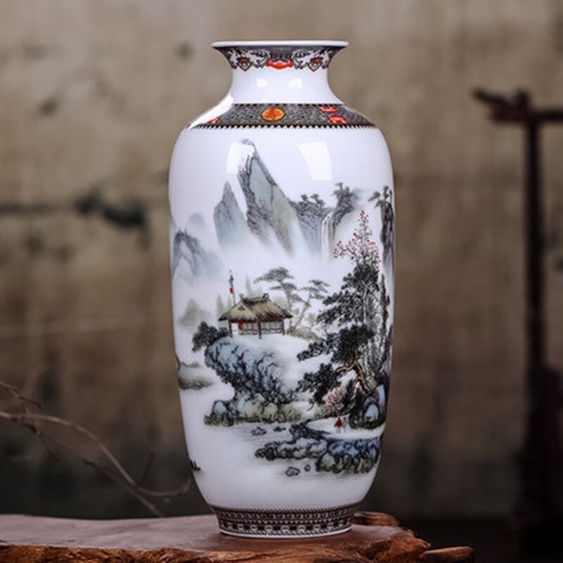Jingdezhen keramik vase vintage kinesisk stil dyr vase fin glat overflade boligindretning møbler artikler  a610: H