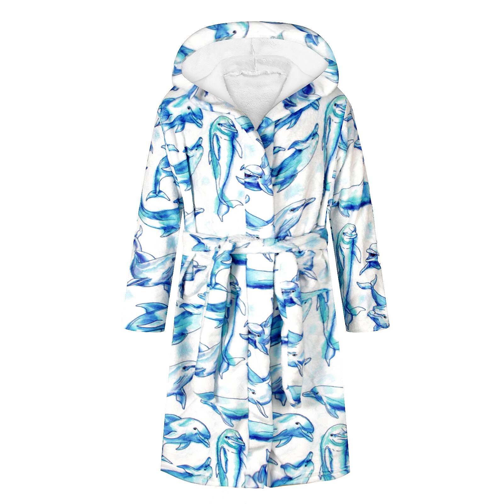Kid Bath Robe Mermaid 3D Printed Children&#39;s Homewear Warm Nightgown Double-sided Flannel Soft Bathrobe Hooded Child: sky blue / 12T