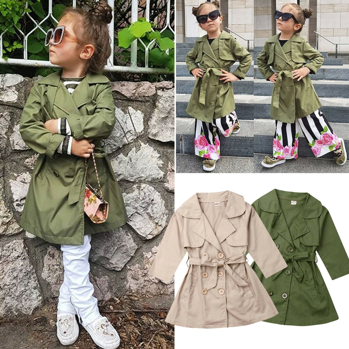 Kid Trench Baby Girl Clothes Autumn Trench Coat Double Breasted Quilted Button Up Wind Jackets Outwear Parka Overcoat Fast Ship