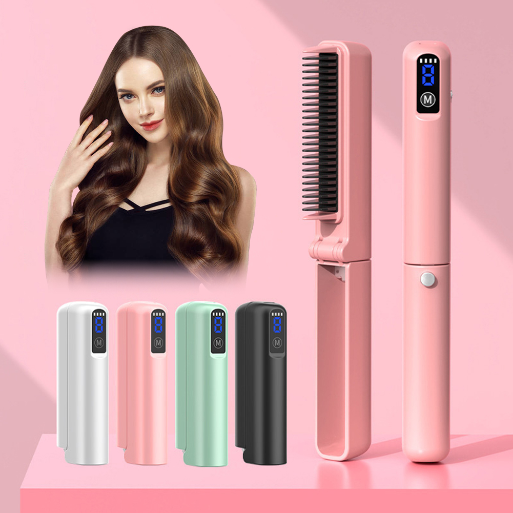 Peigne Chauffant Pliable et Portable, Mini Outil USB, Rechargeable Rapidement, Lissage des Cheveux