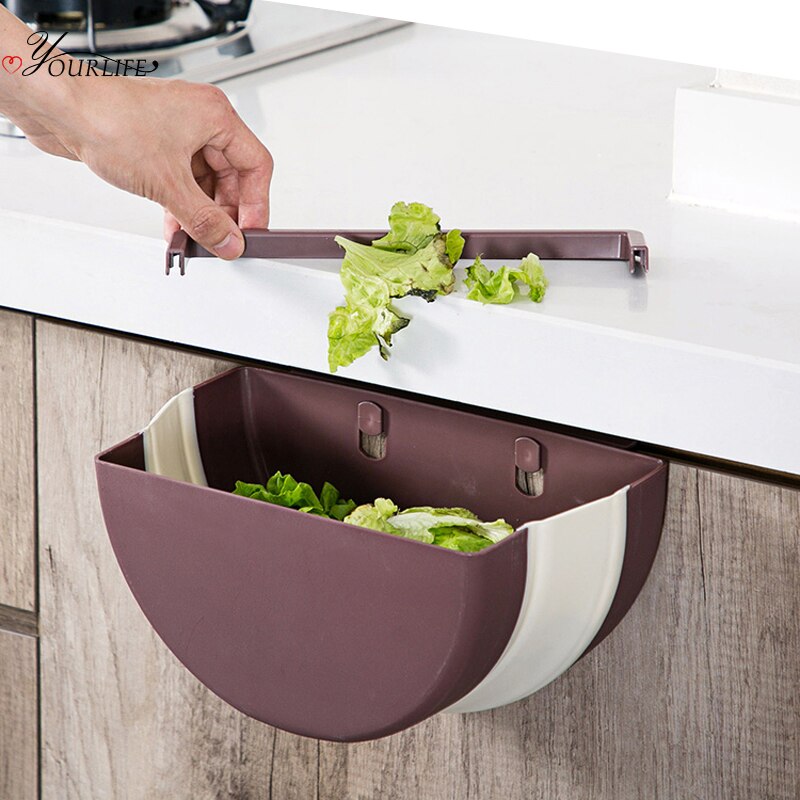 OYOURLIFE Folding Wall Mounted Trash Bin Recycle Bin Kitchen Cabinet Door Hanging Trash Can Holder Home Garbage Bin