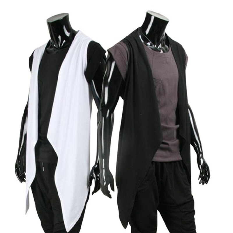 Chaleco largo de estilo punk rock para hombre, traje de chaleco largo de estilo coreano sin mangas,