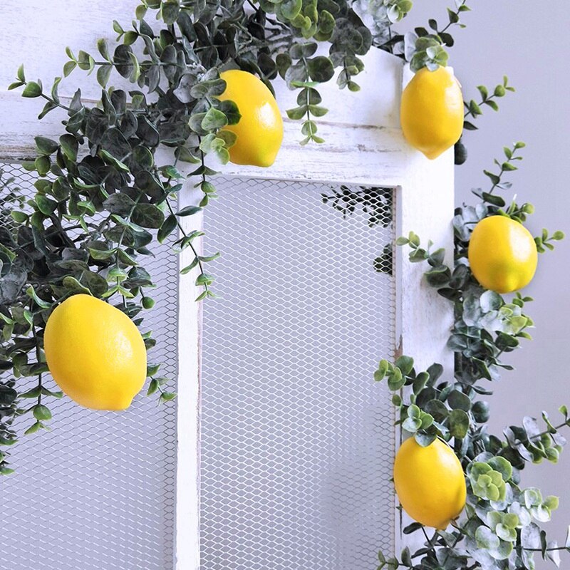 QYLJZB Lot De 6 Branches De Citron Artificielles 51 Cm – Faux Citrons Jaunes & Feuilles Vertes Pour Décoration Maison, Mariage