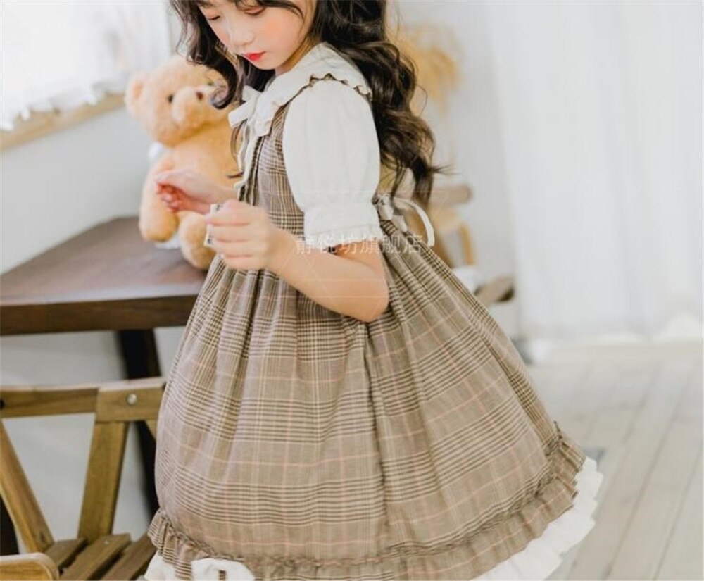 Robe lolita pour filles, tenue vintage, taille haute, avec nœuds, manches courtes/longues, style victorien, kawaii, pour enfants, B817