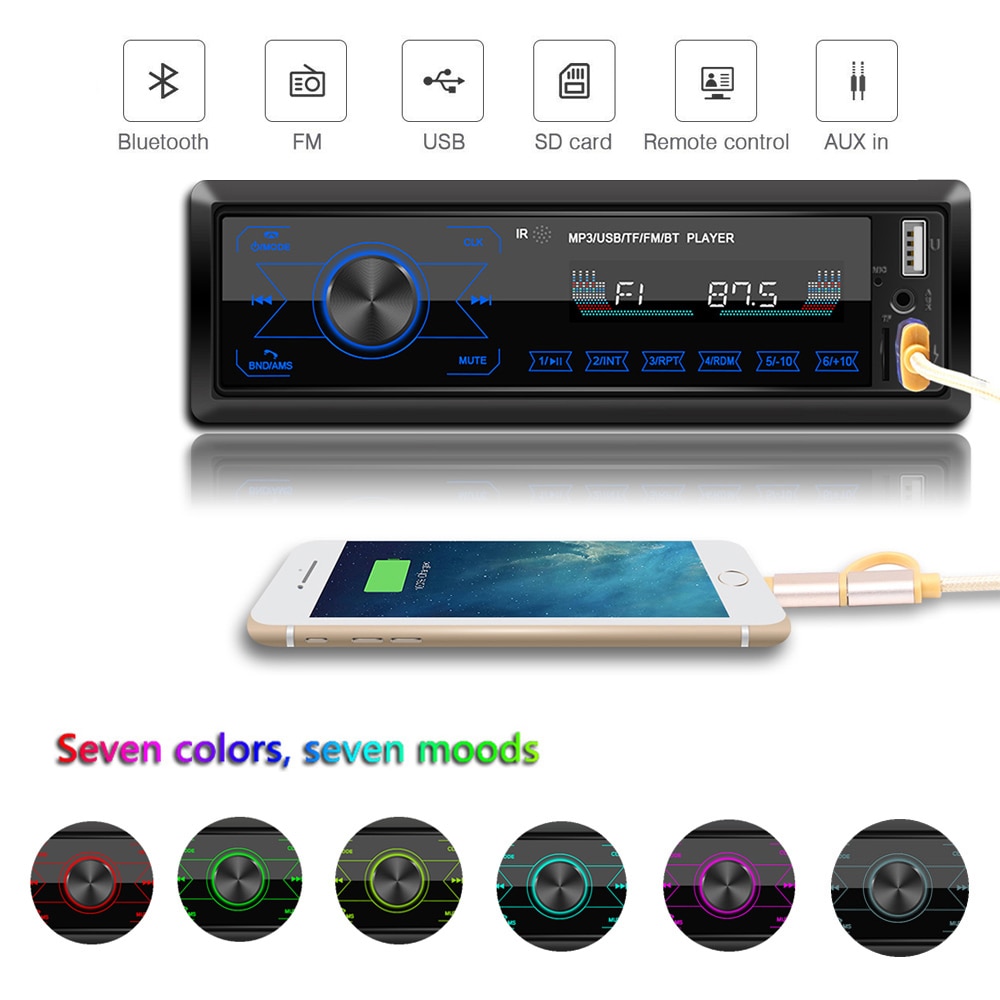 Auto Radio Stereo MP3 Speler Digitale Bluetooth 60Wx4 Fm Audio Muziek Usb/Sd Met In Dash Aux Input