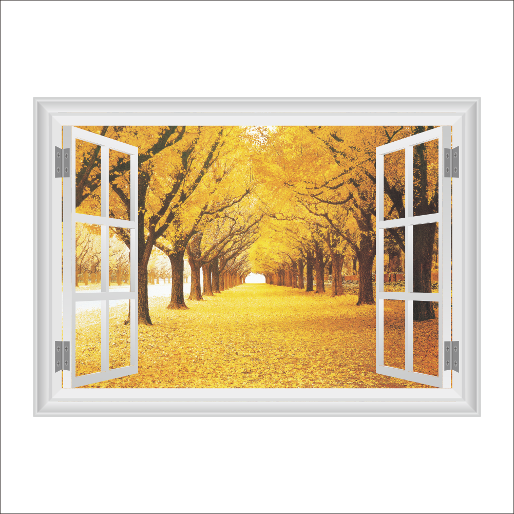 3d raam gebroken muur boslandschap in vier seizoenen landschap muursticker groene boom verwijderbaar behang huissticker huisdecoratie: 14162