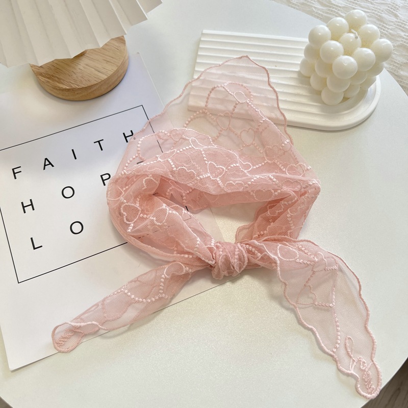 Bufanda de seda pequeña de encaje de Color para mujer, bufanda larga que combina con todo, bufanda de carpeta Triangular decorativa, protección para el cuello, cinta para el cabello de amarre: Negro