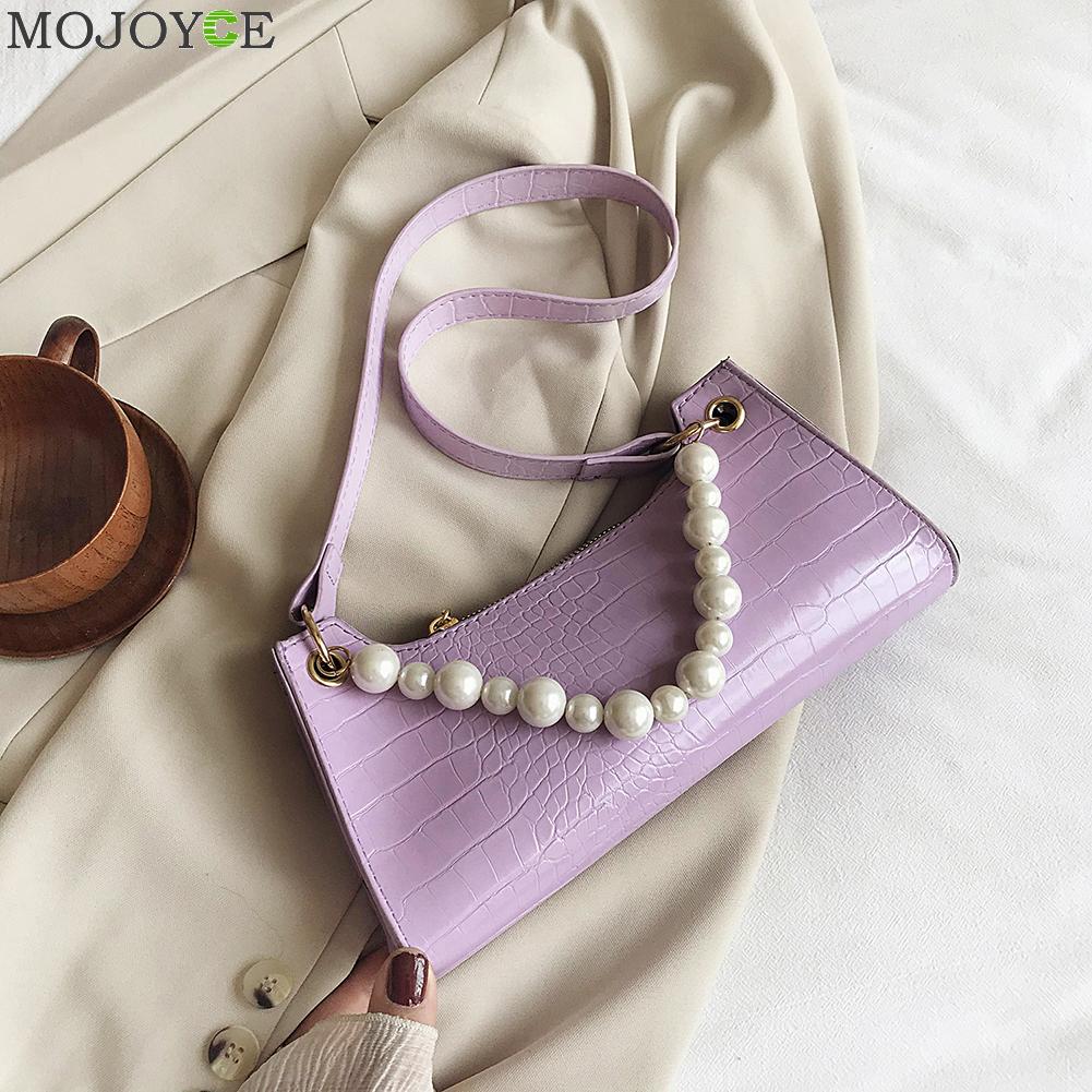 Kvinder totes tasker vintage slik farve kobling håndtaske pu læder perle skuldertasker kvindelige pung