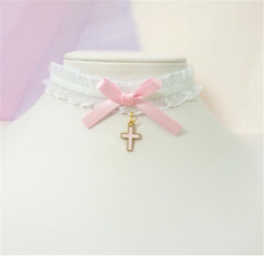 Süße kreuz anhänger bownot Halsband Harajuku Nette Lolita Band Kette Cosplay Frauen Halskette B972: style 9