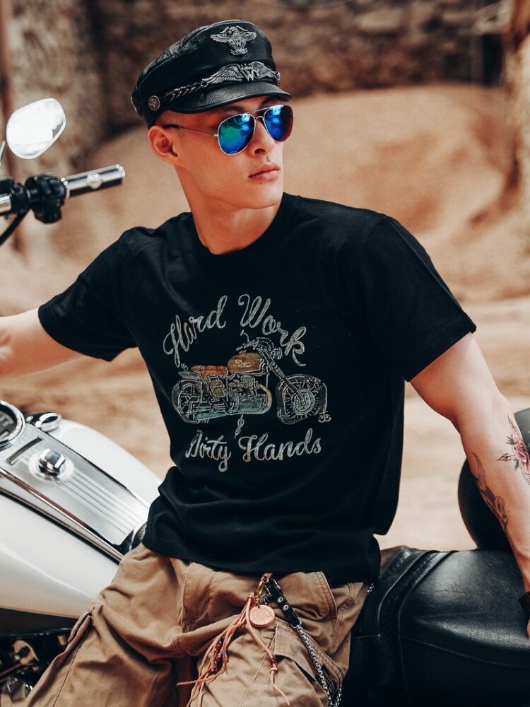 IRON JIA'S Summer Motorcycle Shirts for Men Crew Neck Funny Moto Biker Breathable Shirts &amp; Tops Absorb Sweat Moto Short Sleeve