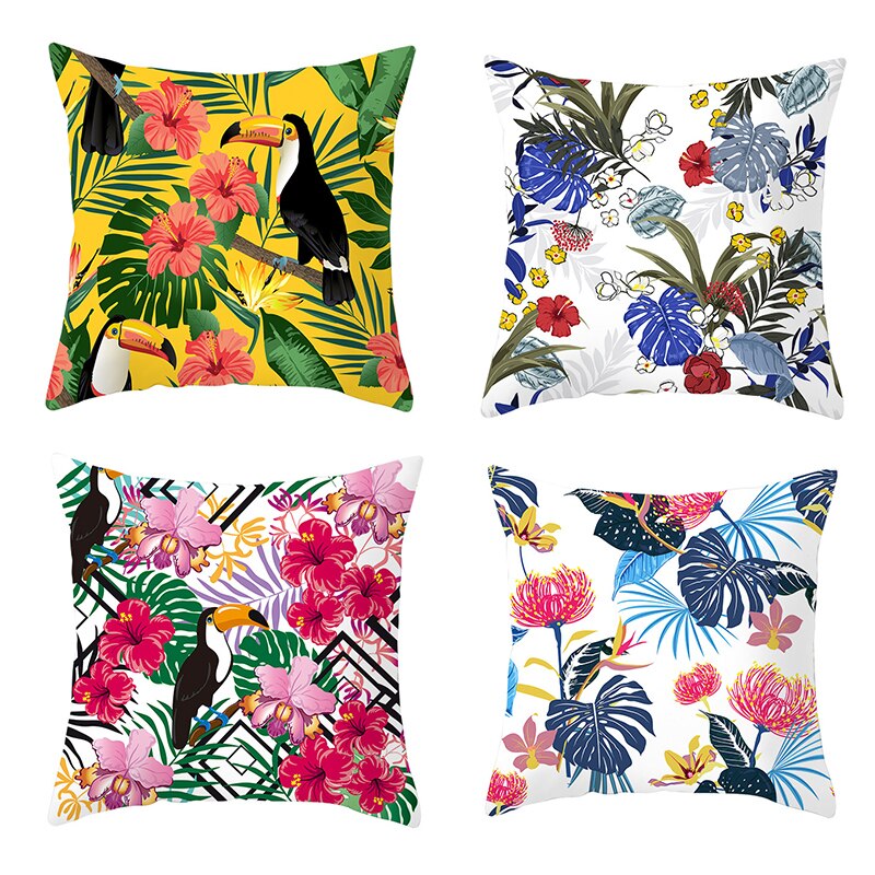 45*45Cm Kids Pasen Dag Tropische Decoratie Print Kussenhoes Polyester Groene Plant Sierkussen Voor Sofa/home Decor Pillowcas