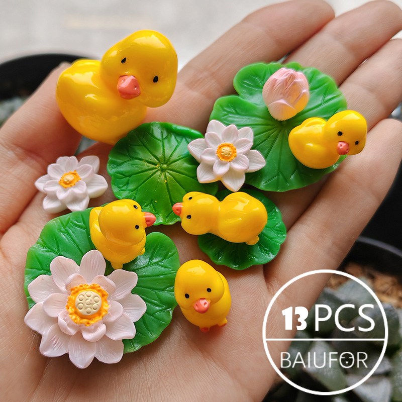BAIUFOR pez hoja de loto pato de dibujos animados conjunto terrario acuario figuritas DIY Hada jardín pecera paisaje miniatura decoración del hogar: Menta