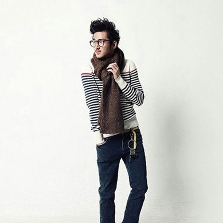 Mandlig vintervarmer sort marineblå gråfarvet akrylstrikkede tørklæder til herrer: Kaffe