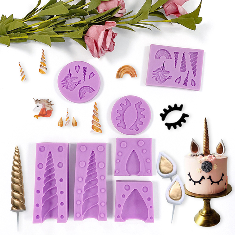 Decoración de pastel de unicornio, molde con tapa de azúcar, molde combinado de pestañas con oreja de unicornio, molde DIY: Caqui oscuro