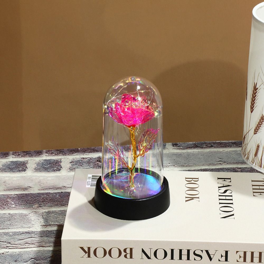 Rode kleurrijke roos kunstbloemen bruiloft decoratie eeuwige roos decoratieve bloemen planten oplichtende roos in een glazen koepel