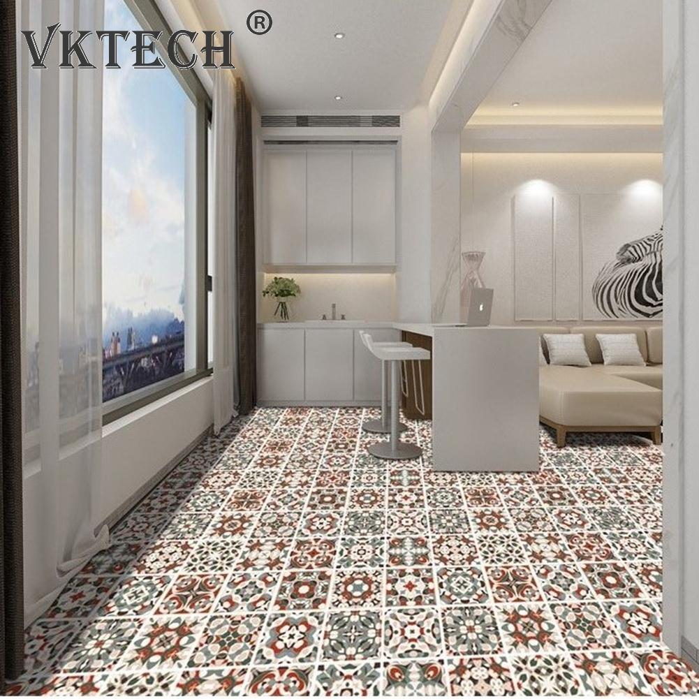 Retro Pattern Tile Floor Stickers PVC Waterproof Self Adhesive Paste DIY Wall Ground Bathroom Kitchen Decor Wall Floor Stick